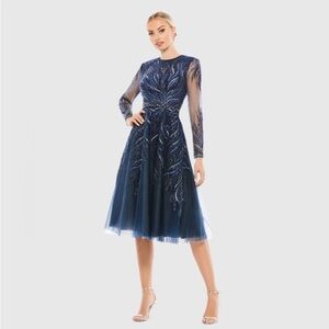 Mac Duggal Embellished Tea-Length Illusion Cocktail Dress in Twilight Sz 4